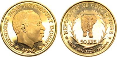 Лот №179,  Кот-д'Ивуар. 50 франков 1966 года. Союз, Дисциплина, Работа.