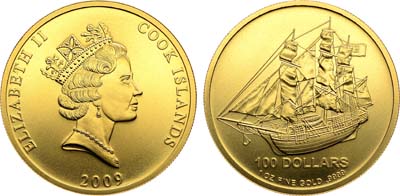 Лот №203,  Острова Кука. 100 долларов 2009 года. HMS Bounty.