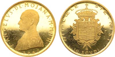 Лот №212,  Мальтийский орден. Магистр Анджело де Мохана. 10 скудо 1967 года.