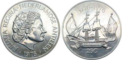 Лот №222,  Нидерландские Антильские Острова. 25 гульденов 1976 года. В память 200-летия США.