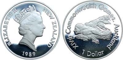 Лот №237,  Новая Зеландия. 1 доллар 1989 года. XIV Игры Содружества 1990 - Пловец.