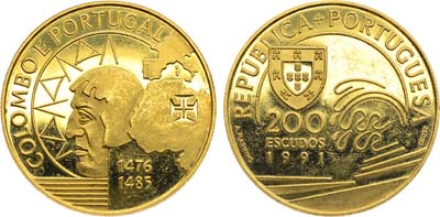 Лот №253,  Португалия. 200 эскудо 1991 года. Христофор Колумб в Португалии.