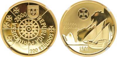 Лот №259,  Португалия. 200 эскудо 2000 года. Исследование Флориды. В слабе NRG PF 67.