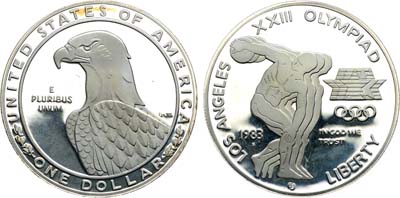 Лот №288,  США. 1 доллар 1983 года. XXIII Летние Олимпийские игры в Лос-Анджелесе. Метание диска.