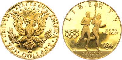 Лот №289,  США. 10 долларов 1984 года. XXIII летние Олимпийские Игры, Лос-Анджелес 1984.
