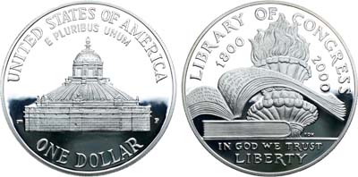 Лот №300,  США. 1 доллар 2000 года. 200 лет Библиотеке Конгресса.