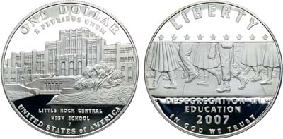 Лот №302,  США. 1 доллар 2007 года. Десегрегация в образовании. Школа в Литл-Рок.
