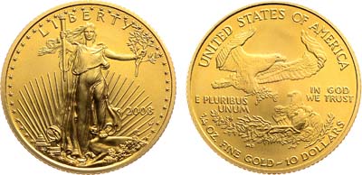Лот №303,  США. 10 долларов 2008 года. Американский золотой орел (Семейство орлов).