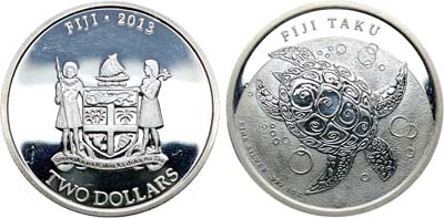 Лот №316,  Фиджи. 2 доллара 2013 года. Черепаха Таку.