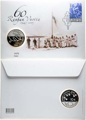Лот №319,  Финляндия. 10 евро 2005 года. 60 лет Мира в Европе.