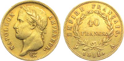Лот №331,  Франция. Первая Империя. Император Наполеон. 40 франков 1811 года. (двойной наполеондор).