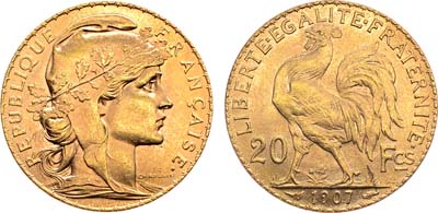 Лот №338,  Франция. Третья республика. 20 франков 1907 года.