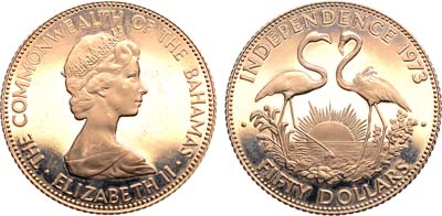 Лот №37,  Багамы. 50 долларов 1973 года. Независимость (Фламинго).