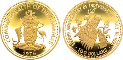 Лот №38,  Багамы. 100 долларов 1975 года. Вторая годовщина независимости.