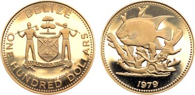 Лот №49,  Белиз. 100 долларов 1979 года. Рыбы - Королевская рыба-ангел.