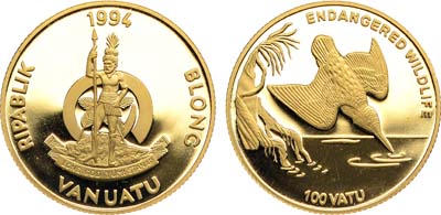 Лот №63,  Вануату. 100 вату 1994 года. Зимородок.