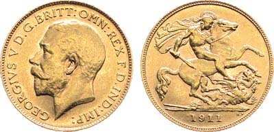 Лот №65,  Великобритания. Король Георг V. 1/2 соверена 1911 года.