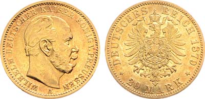Лот №81,  Германия. Империя. Королевство Пруссия. Император Вильгельм I. 20 марок 1879 года.