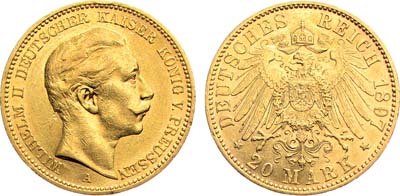 Лот №82,  Германия. Империя. Королевство Пруссия. Император Вилгельм II. 20 марок 1897 года.
