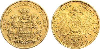 Лот №84,  Германия. Империя. Вольной город Гамбург. 20 марок 1899 года.
