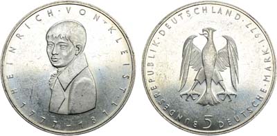 Лот №90,  Германия. Федеративная Республика. 5 марок 1977 года. 200 лет со дня рождения Генриха фон Клейста.