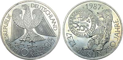 Лот №92,  Германия. Федеративная Республика. 10 марок 1987 года. 750 лет городу Берлину.