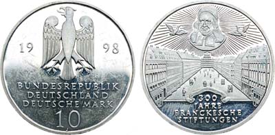 Лот №94,  Германия. Федеративная Республика. 10 марок 1998 года. 300 лет Франкскому благотворительному фонду.
