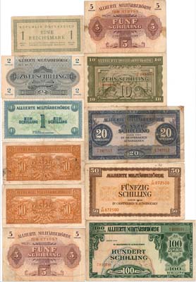 Лот №677,  Австрийская республика (Союзные военные власти). Лот из 11 бон.