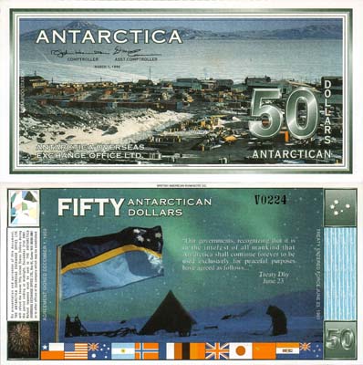 Лот №681,  Антарктида. Частный выпуск. Фантазийная банкнота. 50 Антарктических долларов 1996 года. Станция Мак-Мёрдо.