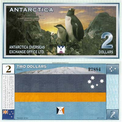 Лот №688,  Антарктида. Частный выпуск. Фантазийная банкнота. 2 Антарктических доллара 1999 года.