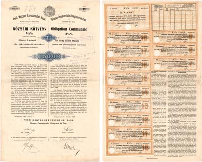 Лот №690,  Венгрия. Венгерский коммерческий банк Пешта. Облигация 3 1/2% заема в 500 франков 1903 года.