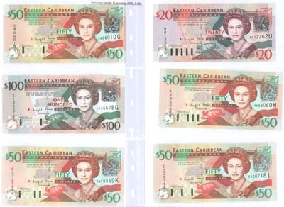 Лот №692,  Восточно-Карибские государства (под протекторатом Великобритании). Коллекция из 67 банкнот, подобранных по государствам и по выпускам.