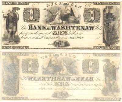 Лот №721,  США. Банк Washtenaw (Штат Мичиган). 1 доллар. Не заполнен..