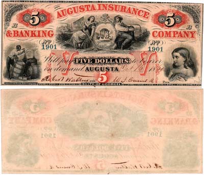 Лот №725,  США. Джорджия. Augusta Insurance & Banking Co. 5 долларов 1860 года.