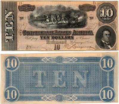 Лот №732,  Конфедеративные Штаты Америки. Ричмонд. 10 долларов 1864 года. 1-ая серия.
