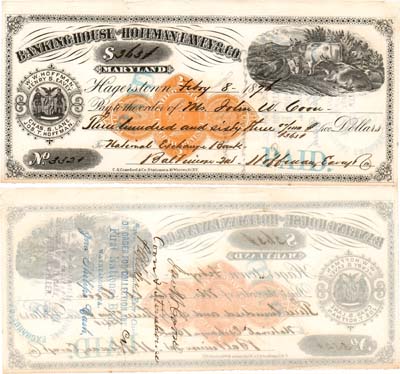Лот №734,  США. Банкирский дом Hoffman Ealey&Co. Чек на 363 доллара 1876 года.