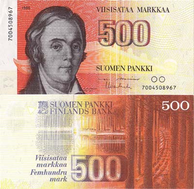 Лот №751,  Финляндия. 500 марок 1986 года. Элиас Лённрот.