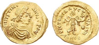 Лот №34,  Византийская империя. Император Юстиниан I Великий. Тремисс (1/3 солида). 552-565 гг..