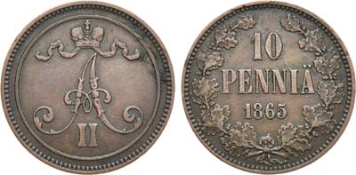 Лот №1443, 10 пенни 1865 года.