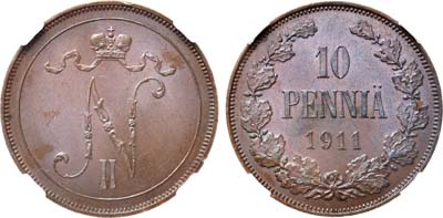 Лот №1643, 10 пенни 1911 года. В слабе ННР MS 63 BN.
