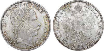 Лот №164,  Австро-Венгерская империя. Император Франц Иосиф I. 2 флорина 1871 года.