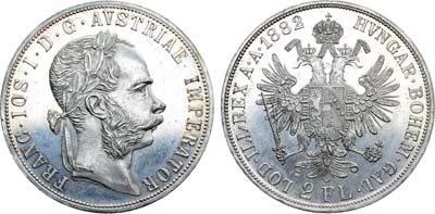 Лот №166,  Австро-Венгерская империя. Император Франц Иосиф I. 2 флорина 1882 года.