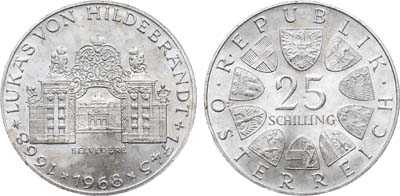 Лот №175,  Австрия. 25 шиллингов 1968 года. 300 лет со дня рождения Лукаса Хильдебрандта.