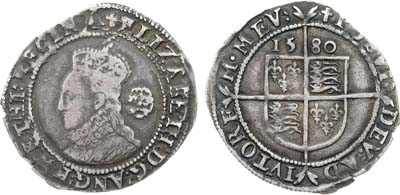 Лот №195,  Великобритания. Королева Елизавета I. 6 пенсов 1580 года.