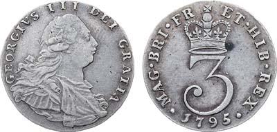 Лот №201,  Великобритания. Король Георг III. 3 пенса 1795 года.