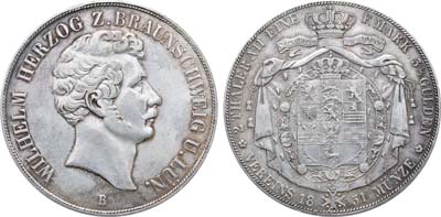 Лот №260,  Германия. Герцогство Брауншвейг-Вольфенбюттель. Герцог Вильгельм. 2 талера - 3 1/2 гульдена 1851 года.