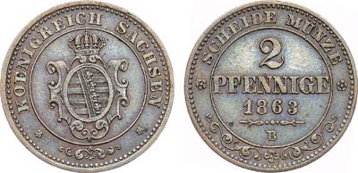 Лот №266,  Германия. Королевство Саксония. Король Иоганн. 2 пфеннига 1863 года. (В).