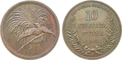 Лот №272,  Германская Новая Гвинея. Колония. 10 пфеннигов 1894 года.