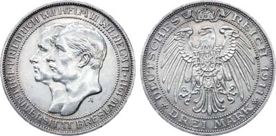 Лот №284,  Германия. Империя. Королевство Пруссия. Король Вильгельм II. 3 марки 1911 года.