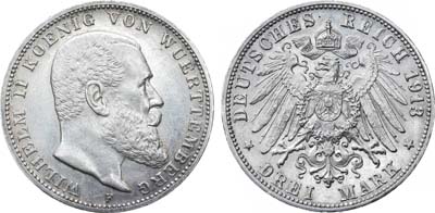 Лот №289,  Германия. Империя. Королевство Вюртемберг. Король Вильгельм II Вюртембергский. 3 марки 1913 года.